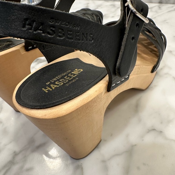 Swedish Hasbeens Braided Sky High Sandals Black Leather NWOB, EU 38/US 8 - Picture 5 of 6